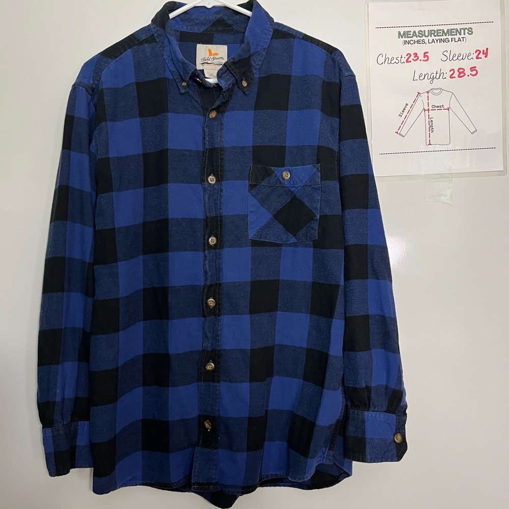 Field & Stream Blue Flannel Button Down Lg